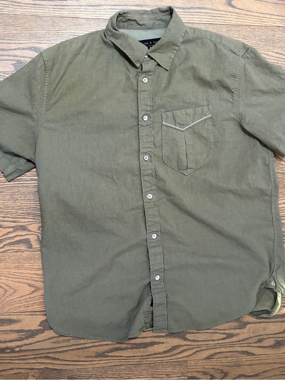Rag & Bone Men's Olive Short-Sleeve Button-Up Shirt